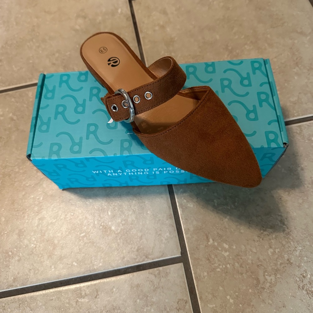 Elegant Brown Suede Mules with Buckle Strap
